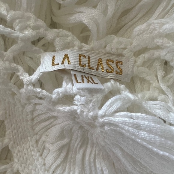 Spaghetti Strap Crochet Cover Up with Fringe - White - Picture 15 of 16